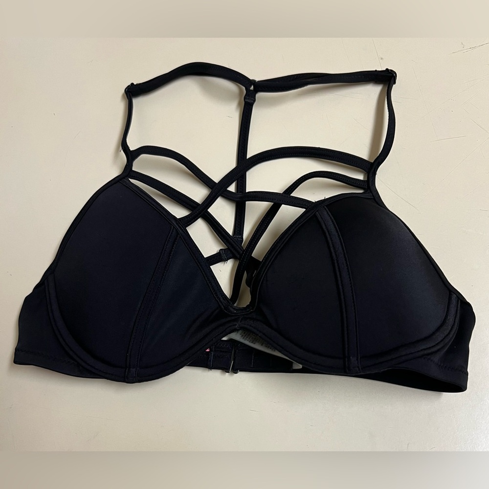 Victoria’s Secret PINK Black Strappy Bikini Swim Top - Size XS - EUC